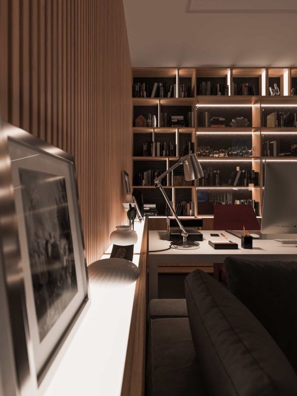 Modern interior of stylish apartment with furniture